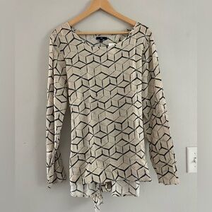 GAP Blue and Cream Geometric Long Sleeve Blouse